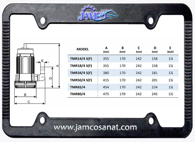 جدول اندازه ها کف کش توان تک TMR4 کفکش توان تک TMR4