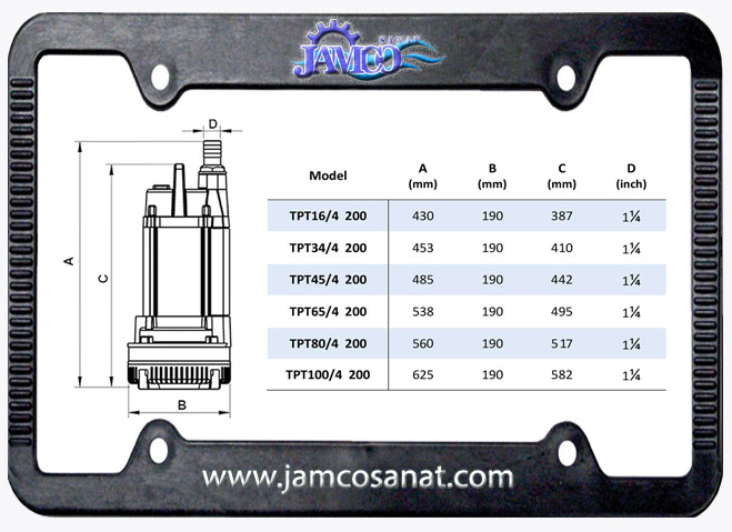 جدول اندازه ها کفکش توان تک TPT4 کفکش توان تک TPT4